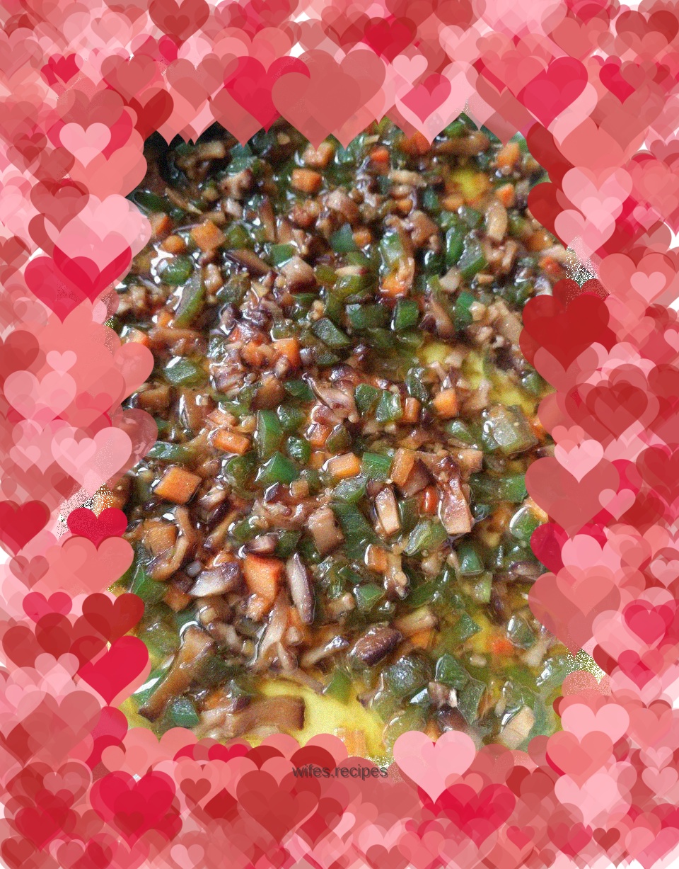 Steamed Egg with Green Pepper and Shiitake Mushroom