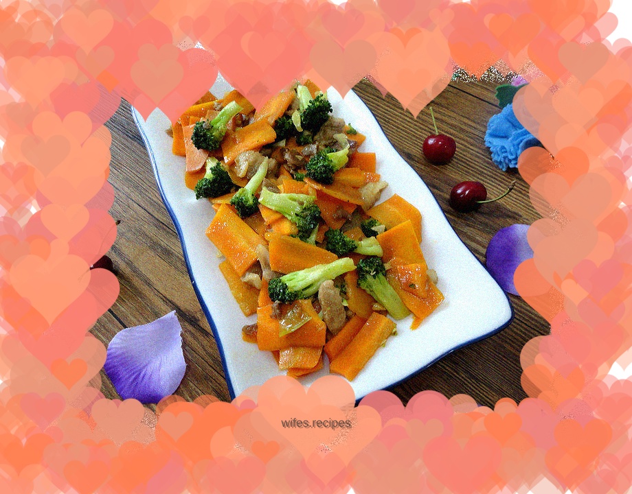 Stir-fried carrot meat with broccoli