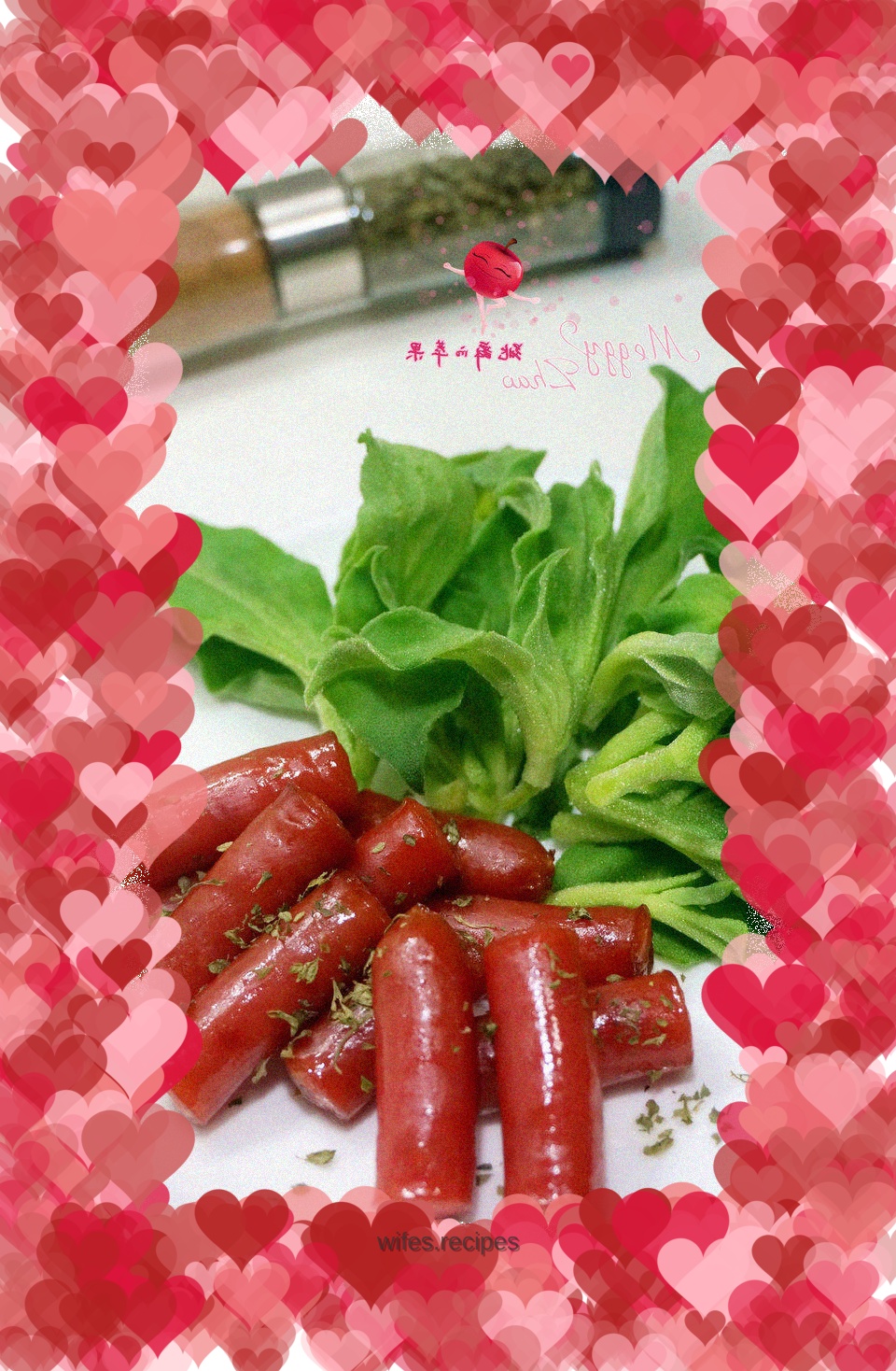 Fried sausage with ice grass