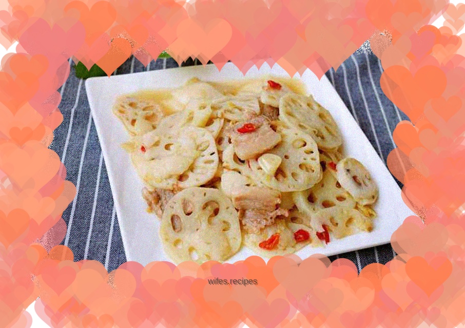 Stir-fried pork slices with lotus root and autumn pear