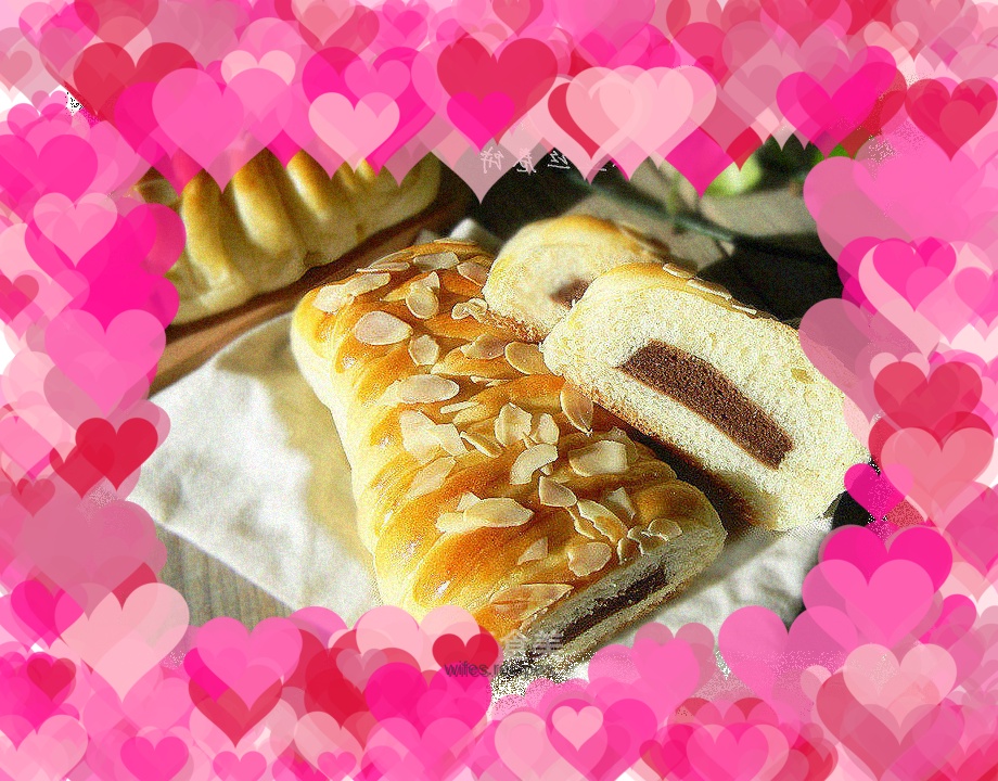 Cake filled almond slice bread