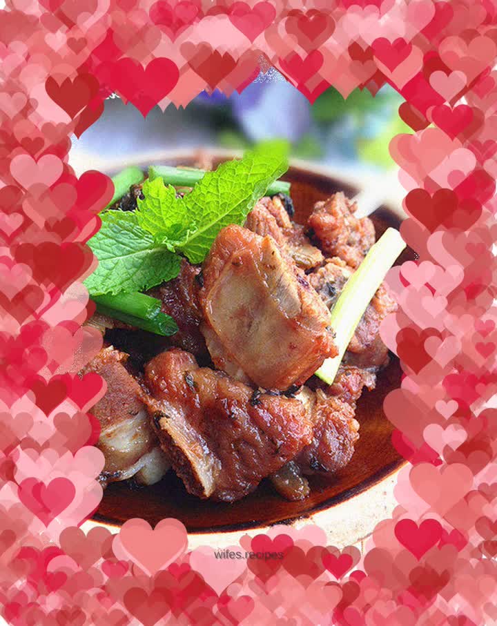 Braised pork ribs with mint