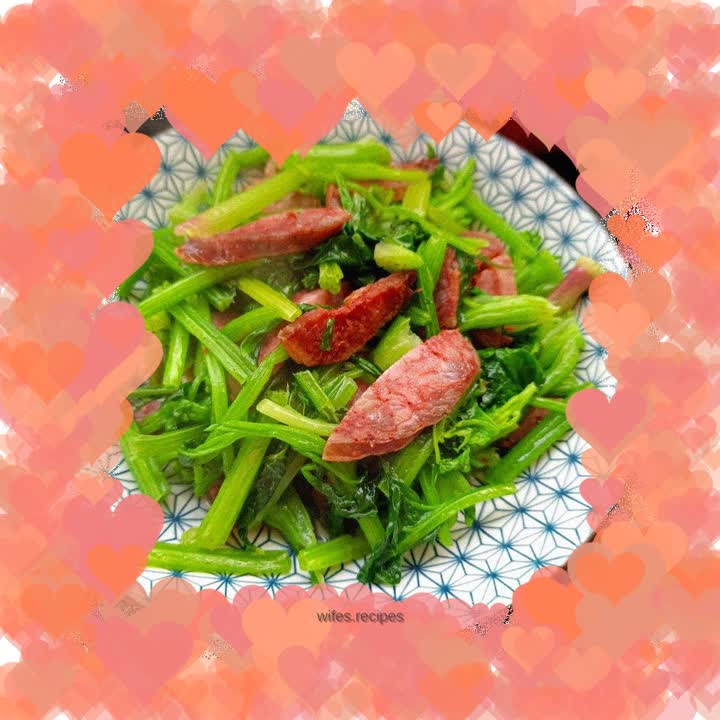 Stir-fried Spinach Stem with Spicy Sausage