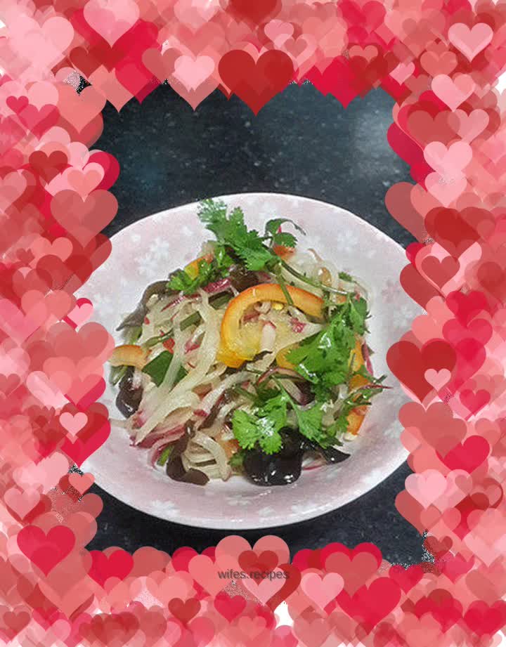 Colorful pepper and radish mixed with fungus