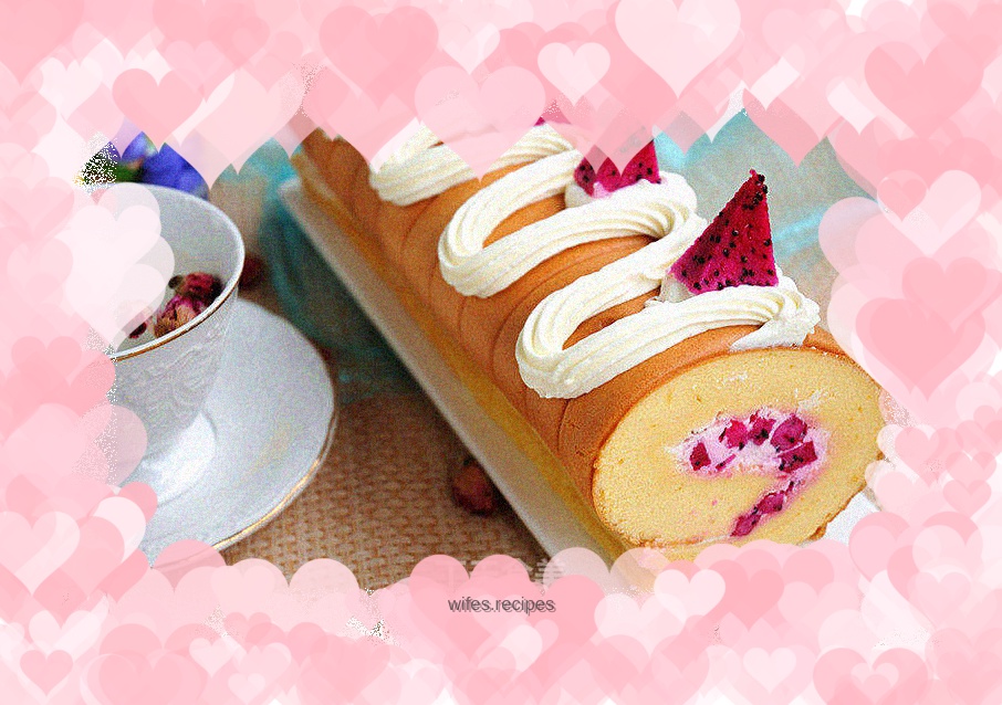 Dragon fruit cream cake roll