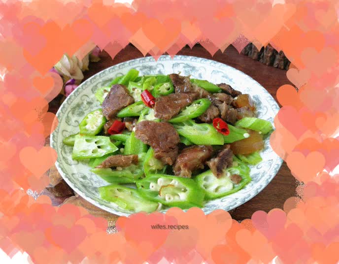Stir-fried beef with okra
