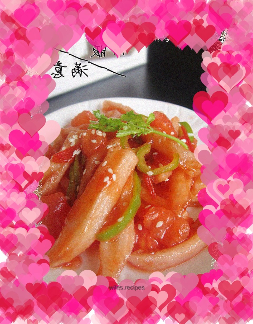 Sweet and sour lotus root strips