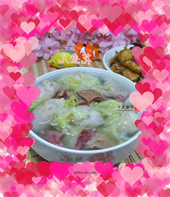 Preserved ham, cabbage, taro and taro soup