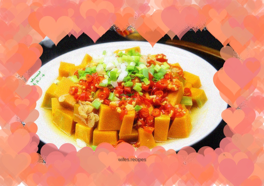 Steamed Pumpkin with Dried Shrimp, Chopped Pepper