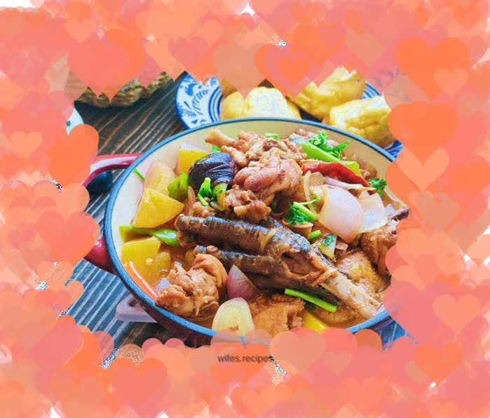 Braised chicken nuggets with cornmeal pancakes