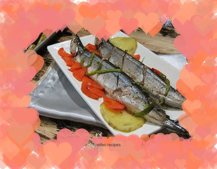 Grilled saury with seasonal vegetables and salt