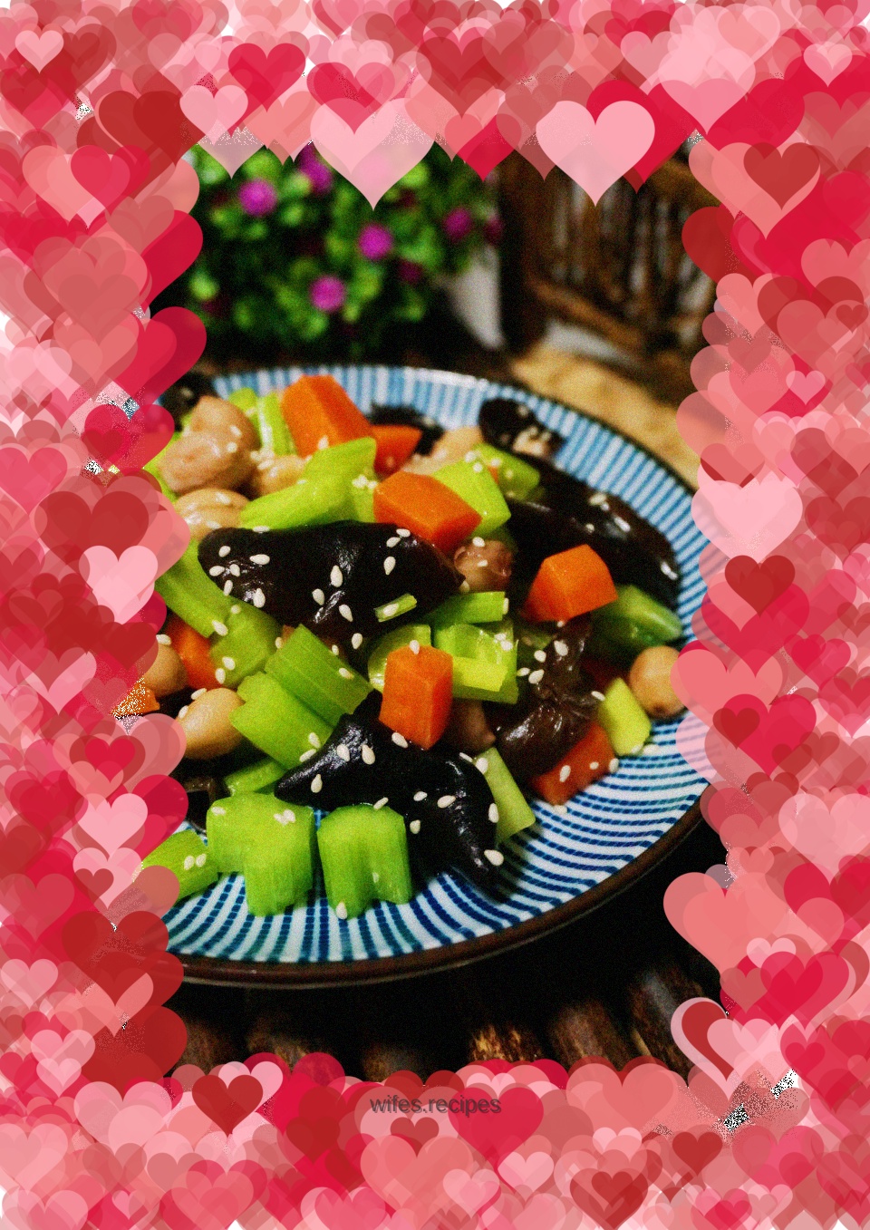 Cold celery and peanuts