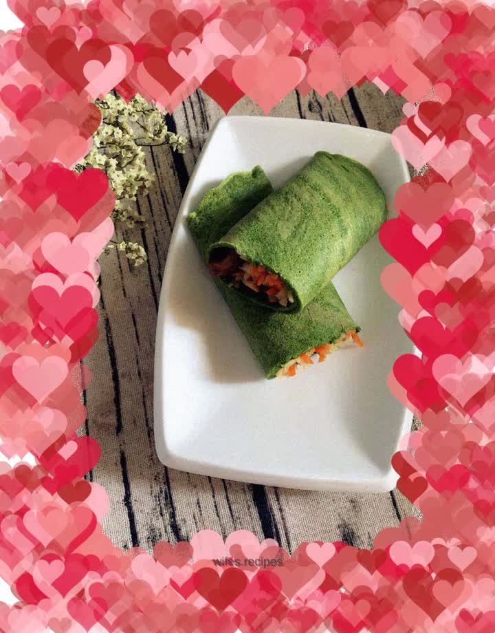Spinach, meat and vegetable burrito
