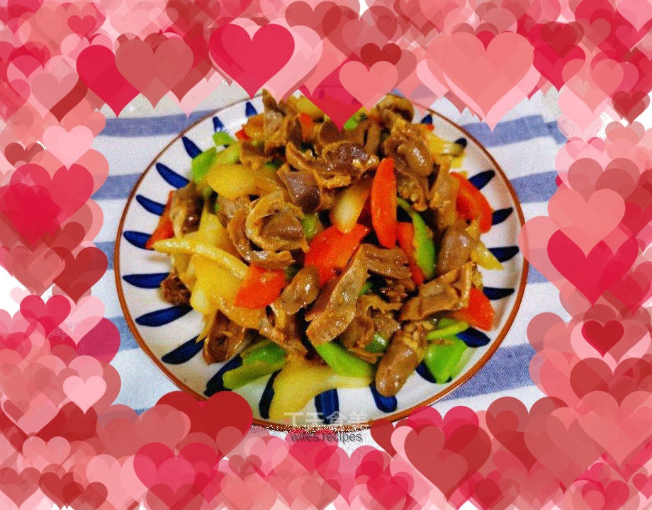 Stir-fried chicken gizzards and hearts