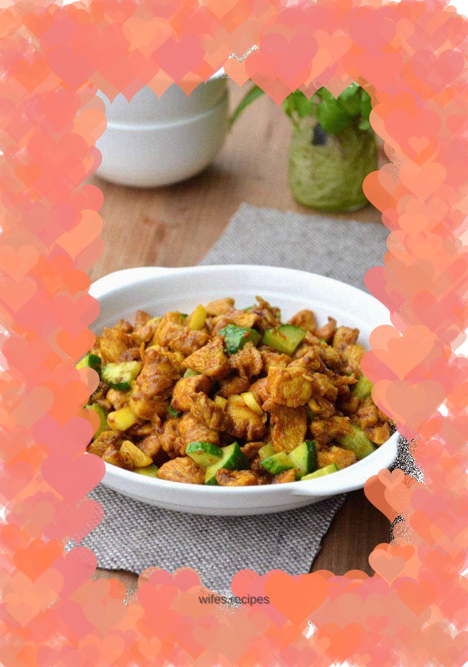 Stir-fried diced chicken with curry cucumber