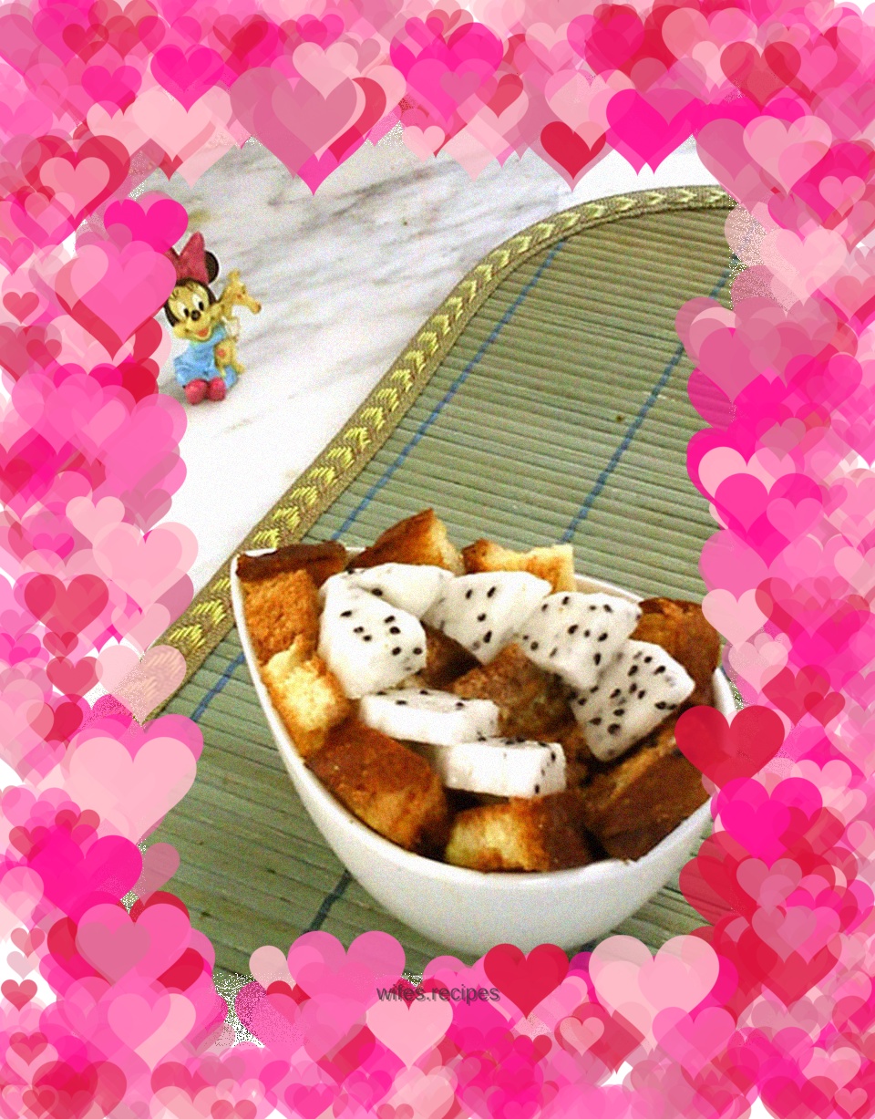 Steamed Dragon Fruit Bread Pudding