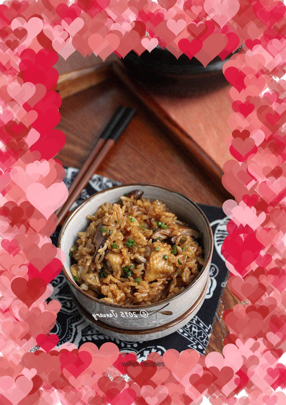 Mushrooms, sesame oil, chicken and rice