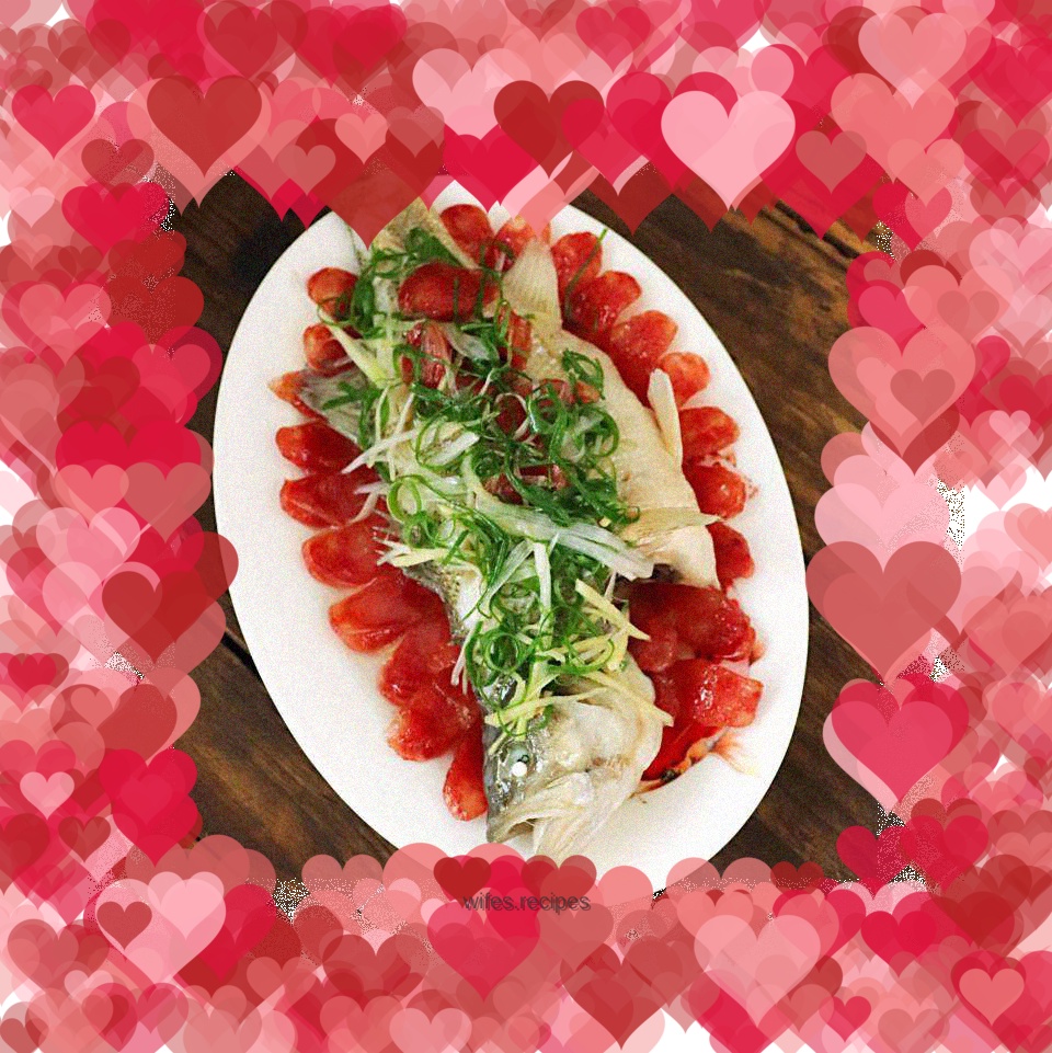 Steamed seabass with sausage