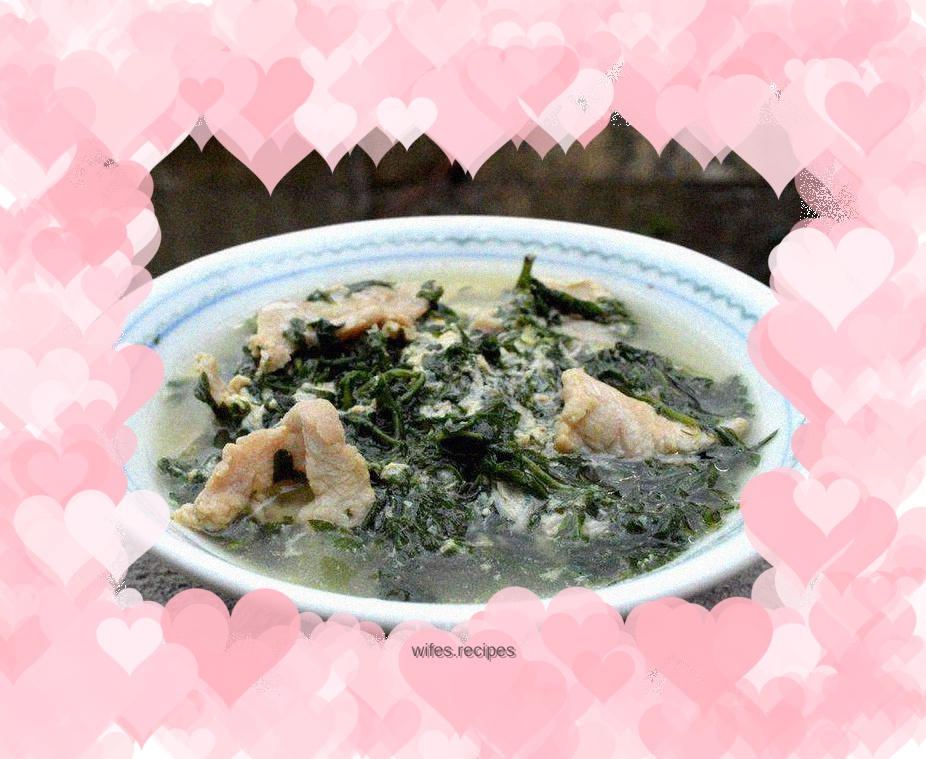 Egg, lean meat and moxa leaf soup