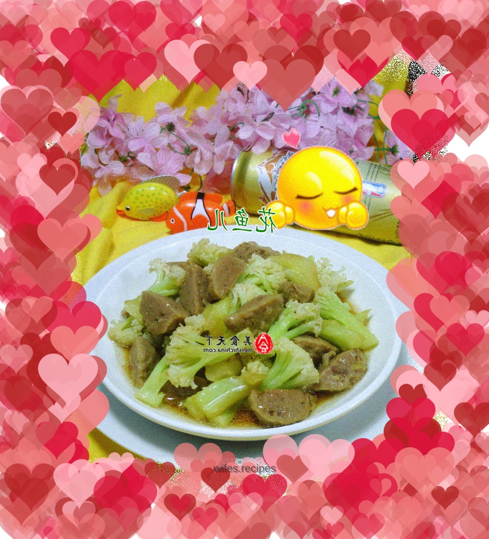 Stir-fried cauliflower with beef tendon balls