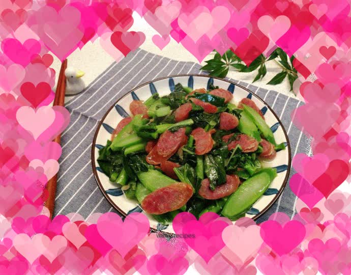Green, fragrant and super delicious~ Fried Chinese Sausage with Kale