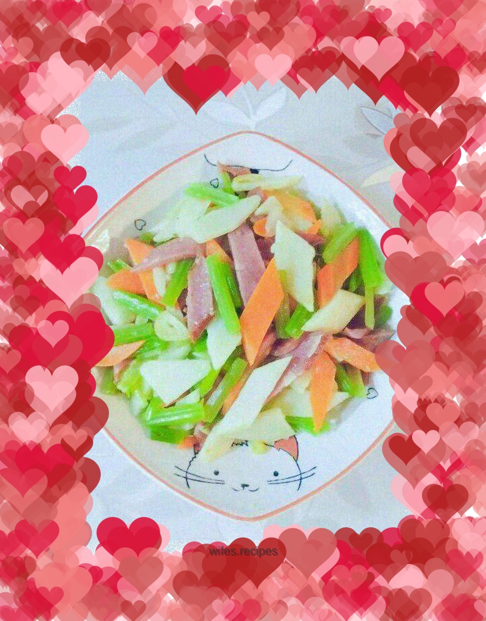 Stir-fried celery with yam, ham and celery
