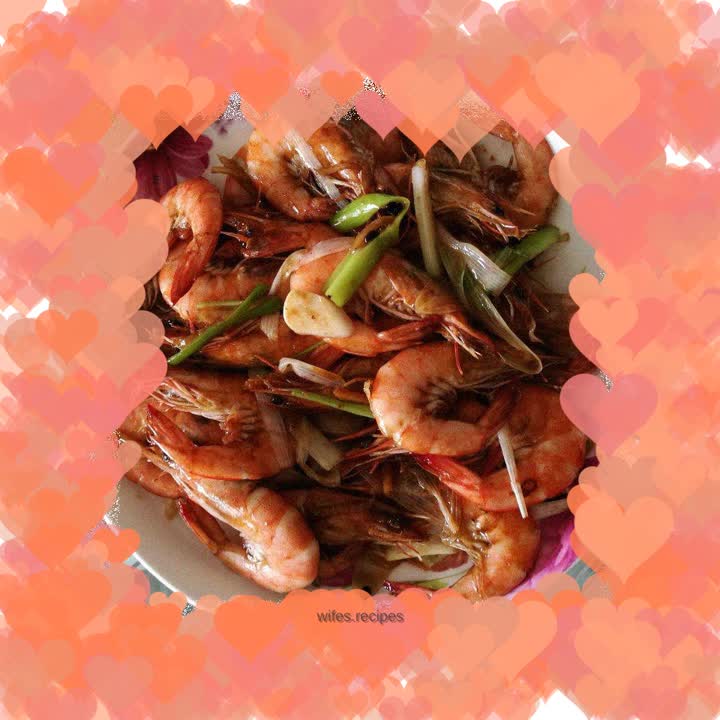 Stir-fried prawns with green onions