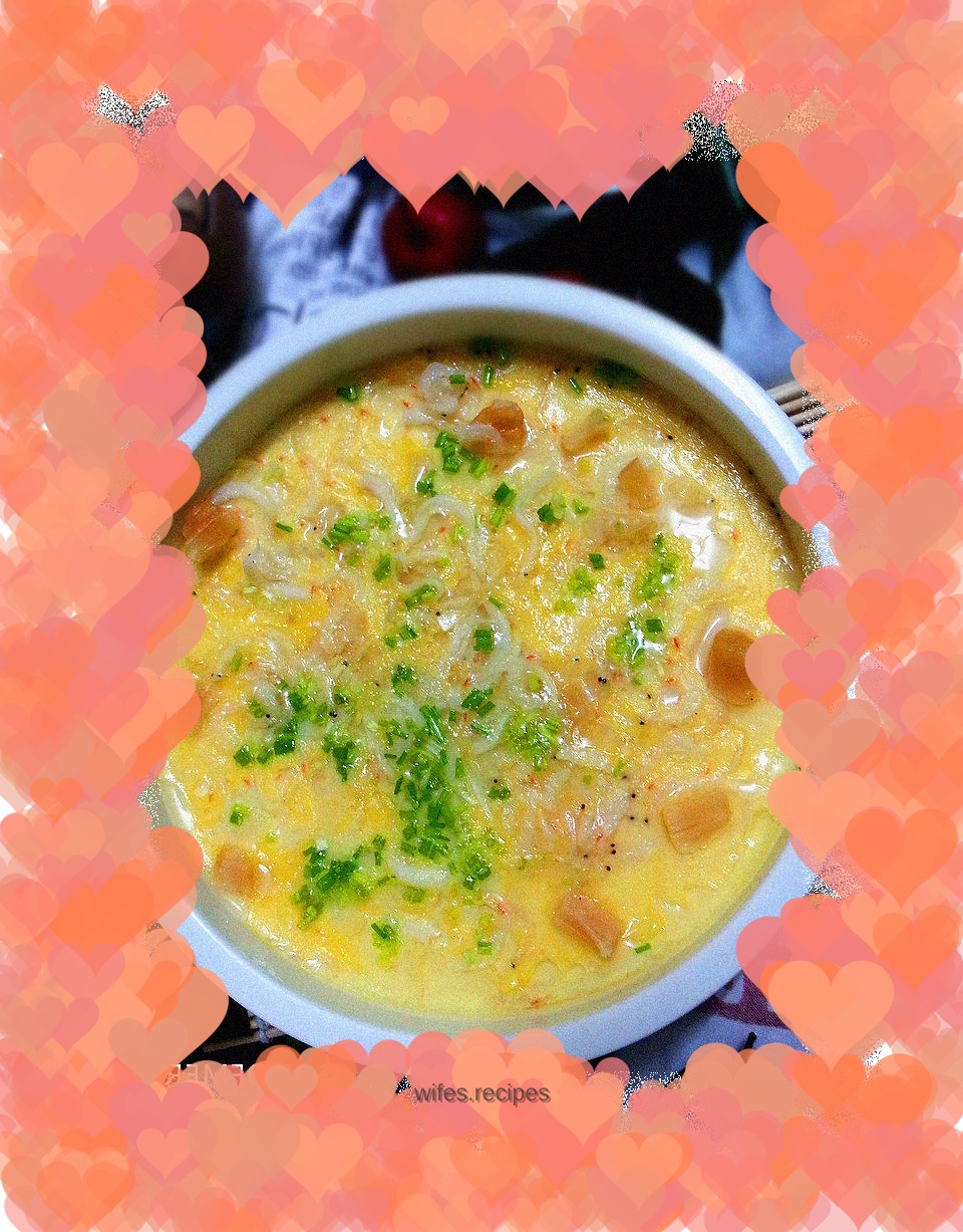 Incomparably delicious~Spring health soup~Scallop, whitebait and sea rice custard