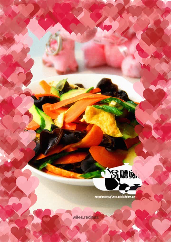 Fungus, carrot, cucumber, scrambled eggs