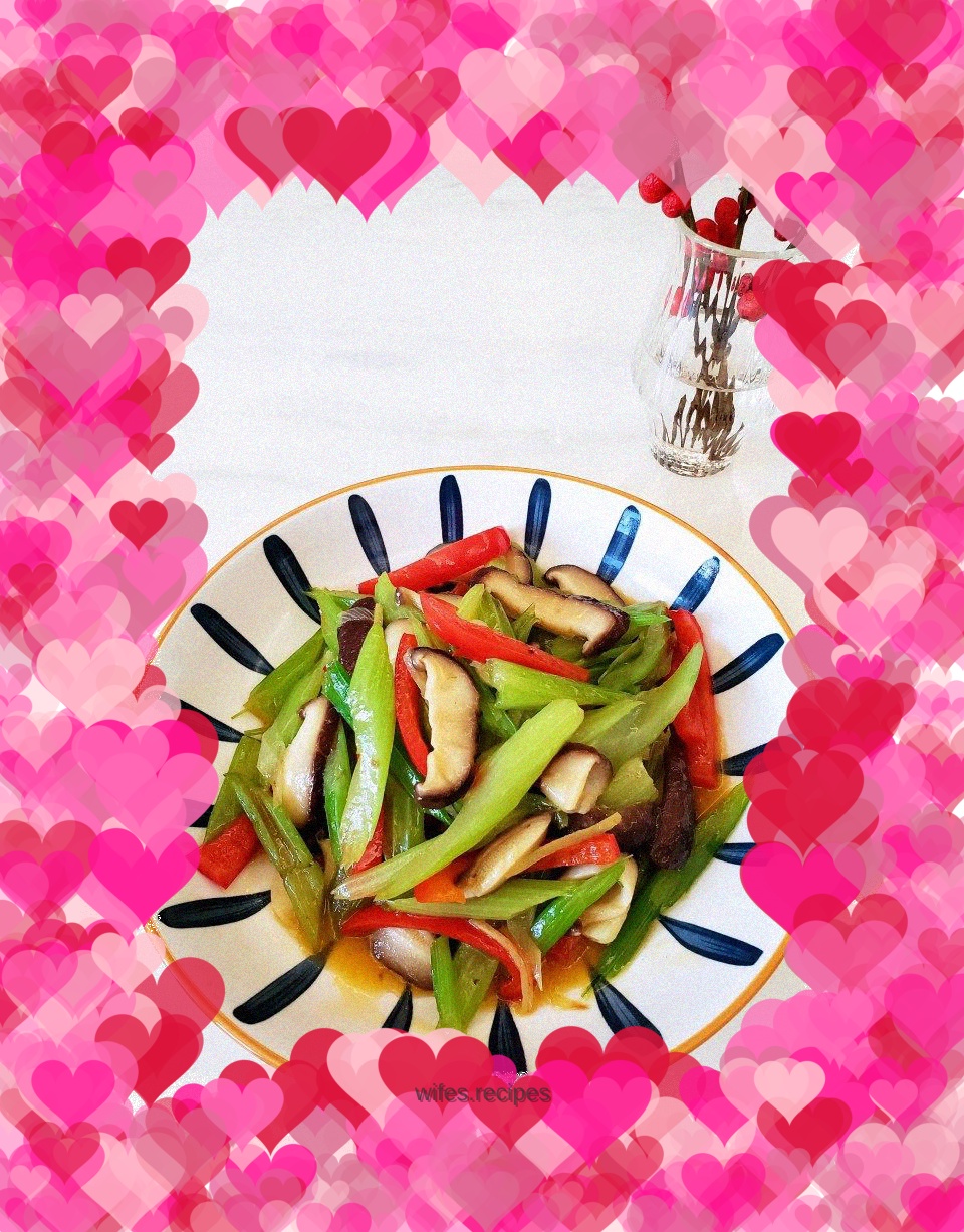 Refreshing and delicious fried mushrooms with celery