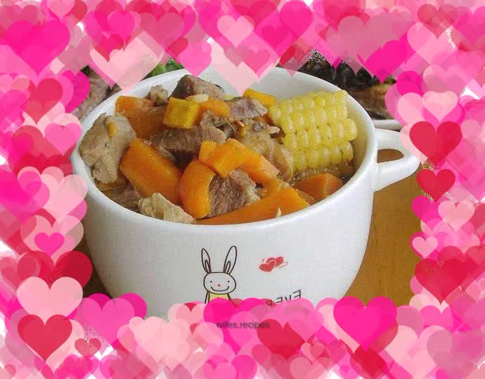 Lamb stewed with corn and carrots