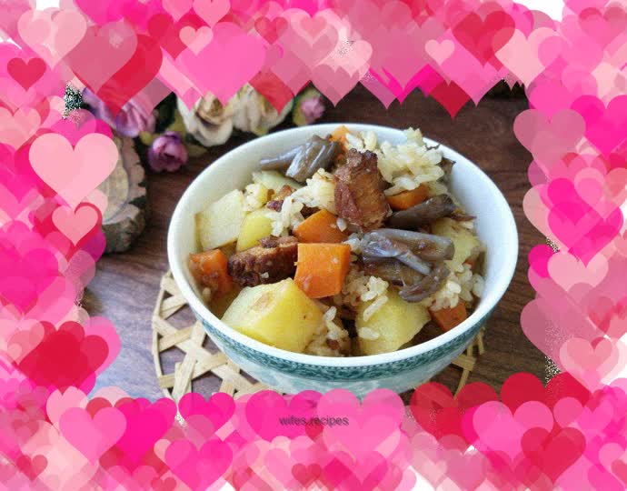 Stewed Rice with Braised Pork, Potato and Eggplant