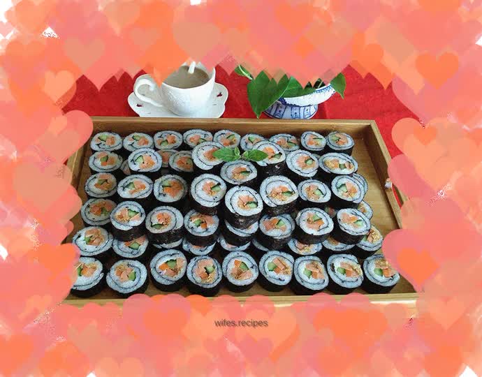 Ham and meat floss sushi