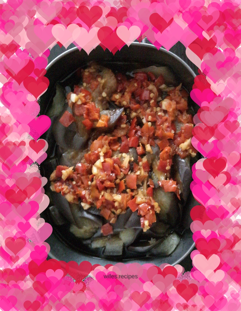 Rice cooker steamed eggplant with chopped pepper