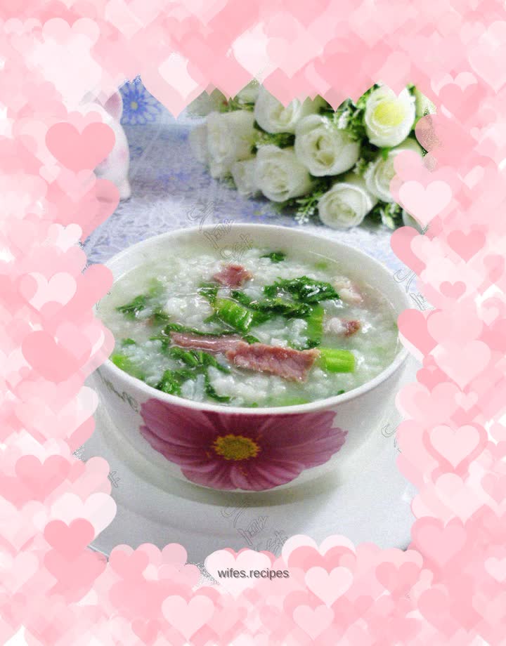 Salted Pork and Choy Sum Rice Porridge