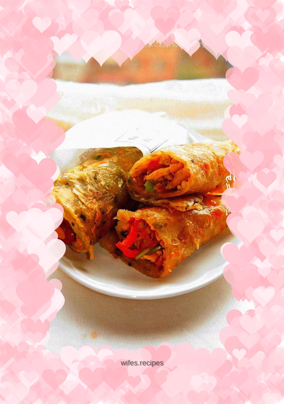 Shredded chicken in hand pancake roll