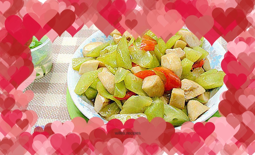 Pleurotus eryngii with green bamboo shoots and oyster sauce