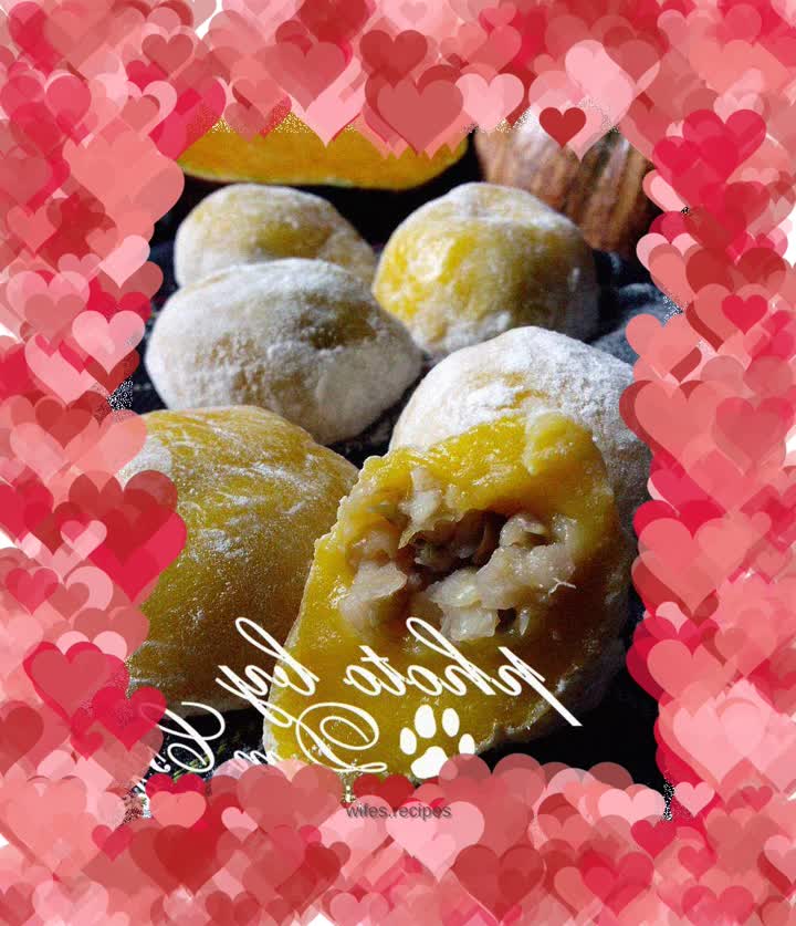 [Building vital energy, clearing away heat and promoting fluid production]——Pumpkin mung bean glutinous rice cake