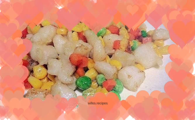 Diced fish with colorful vegetables