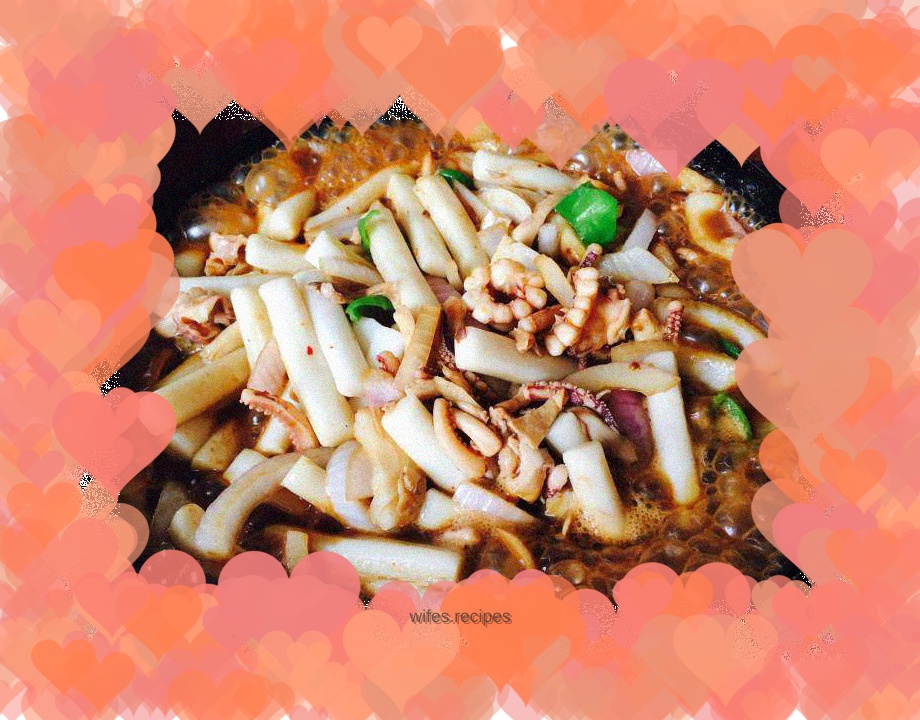 Fried rice cake with shredded squid
