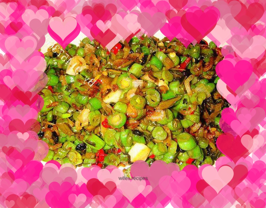 Quick meal - mustard greens, dried shrimps and beans