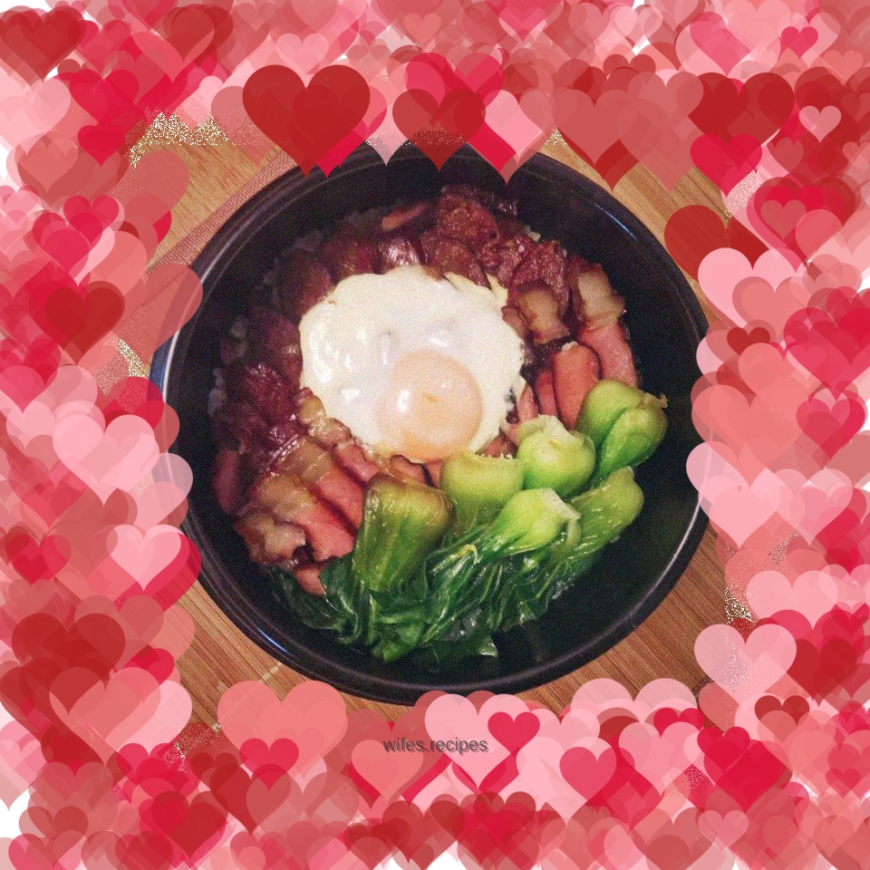 Claypot rice with bacon and sausage