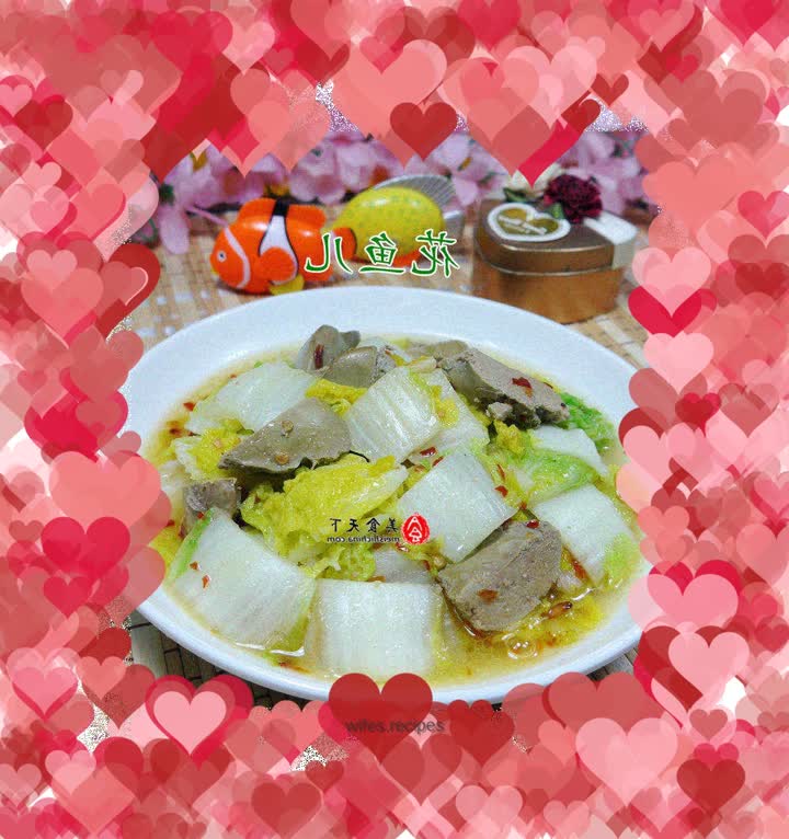 Stir-fried baby cabbage with duck liver