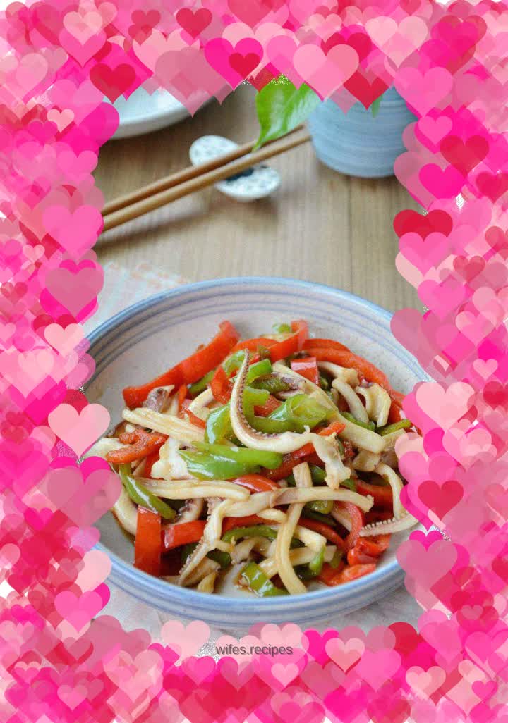 Fried squid with colored pepper