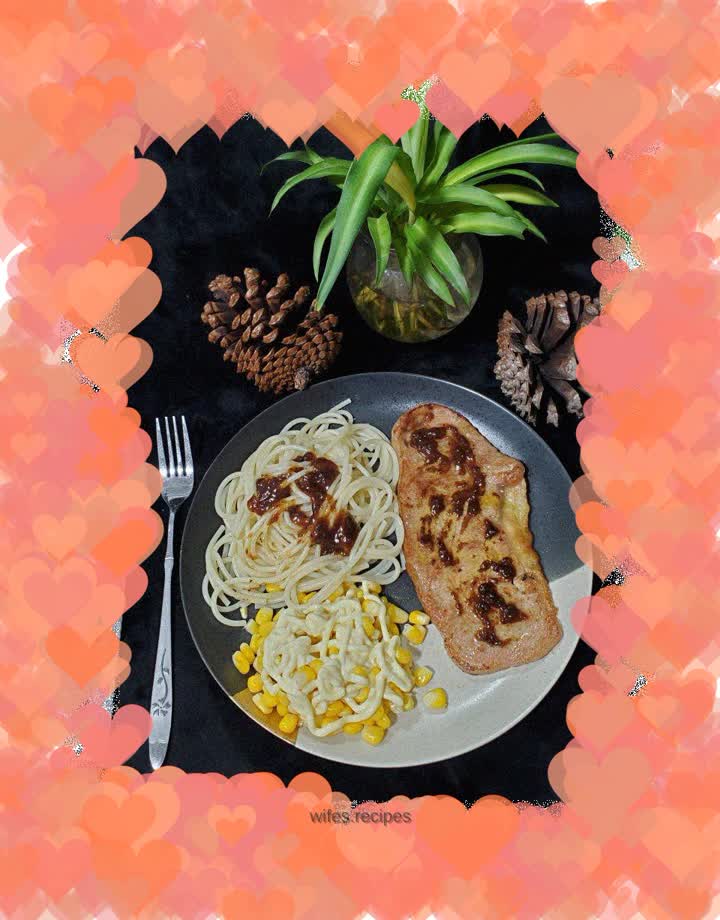 Black pepper steak with spaghetti