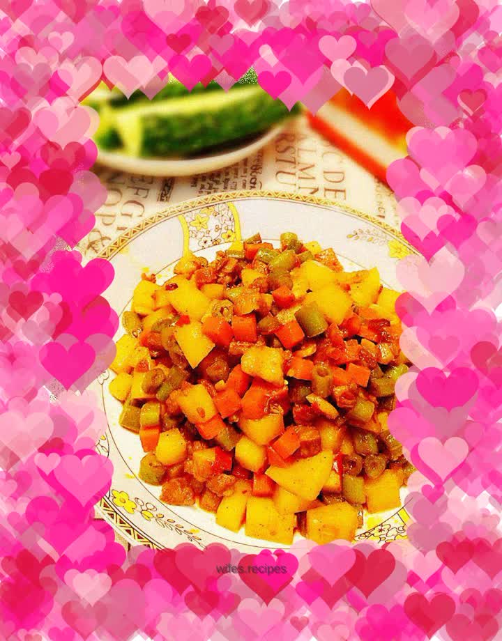 Spicy stir-fried four cubes