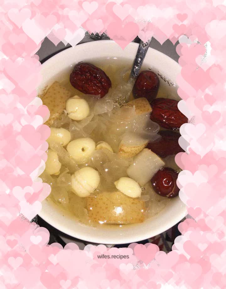 Red Dates, Tremella Fungus, Snow Pear and Lotus Seed Soup