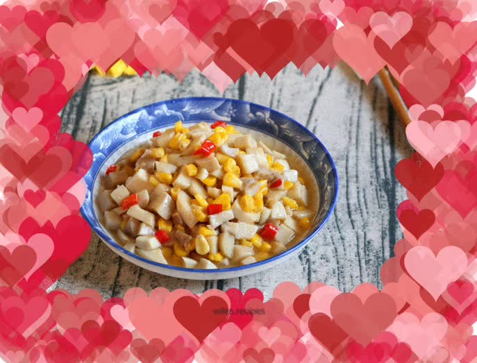 Stir-fried corn kernels with king oyster mushrooms