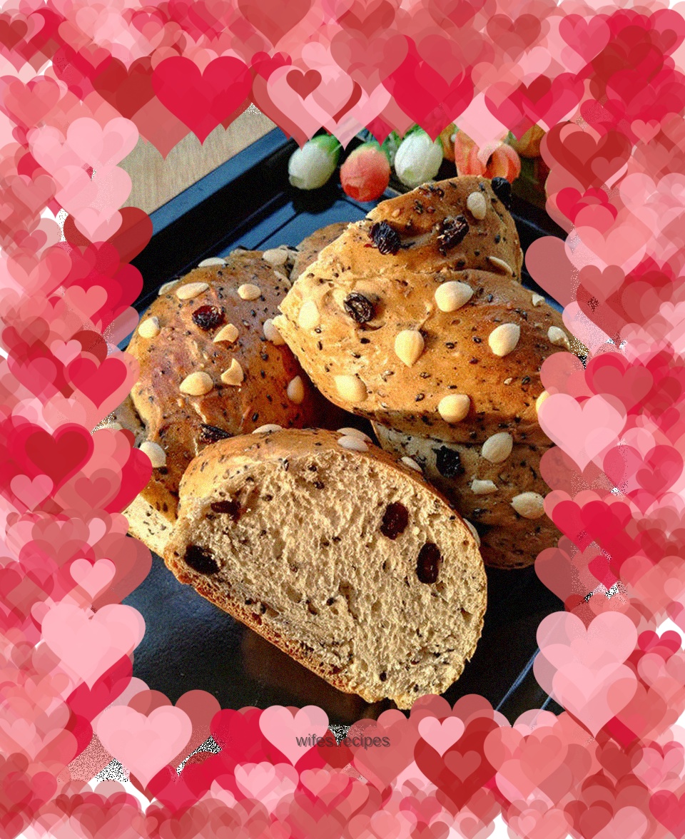 Black sesame and black currant braided bread