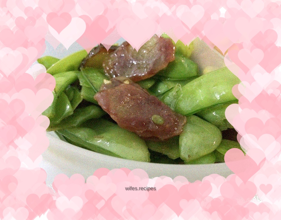 Stir-fried bacon with snow peas----delicious winter home cooking